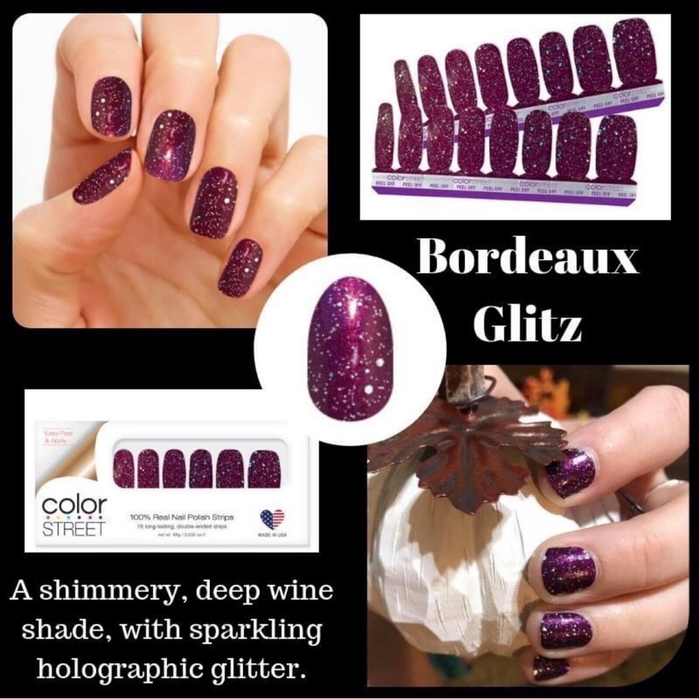 Deep Purple Sparkle Color Street Nail Strips in Bordeaux Glitz